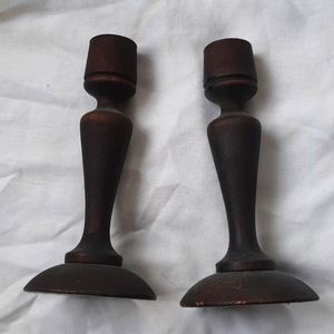 Set of 2 Vintage Wooden Candle Holders